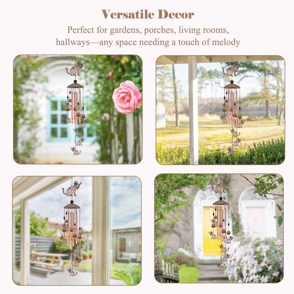 Cat Wind Chimes for Outside, 35'' Metal Cat WindChimes Gifts for Women/Men, Decoration for Outdoor, Home, Garden, Patio, Backyard