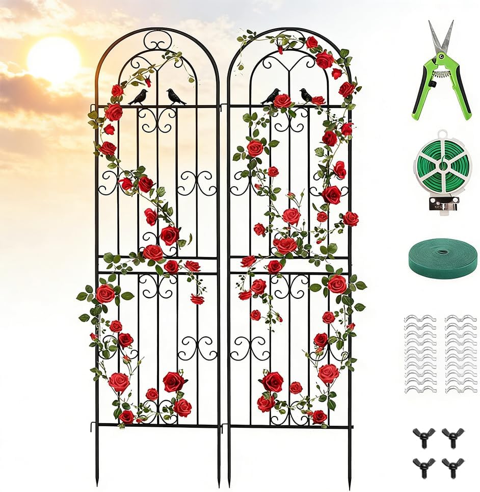 2 Pack 86.7" H x 19.7" W Metal Garden Trellis for Climbing Plants Outdoor, Black Lattice Panel, Sturdy Plant Support for Roses, Vines, Cucumbers & Vegetables