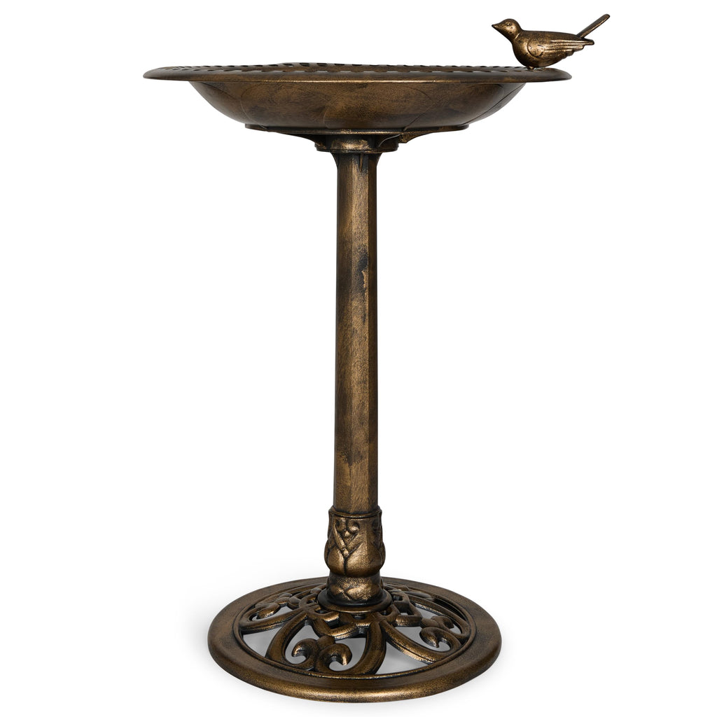 Backyard Expressions Outdoor Garden Bird Bath with Bird - Green - Weather Resistant Polyresin - 30 Inch -