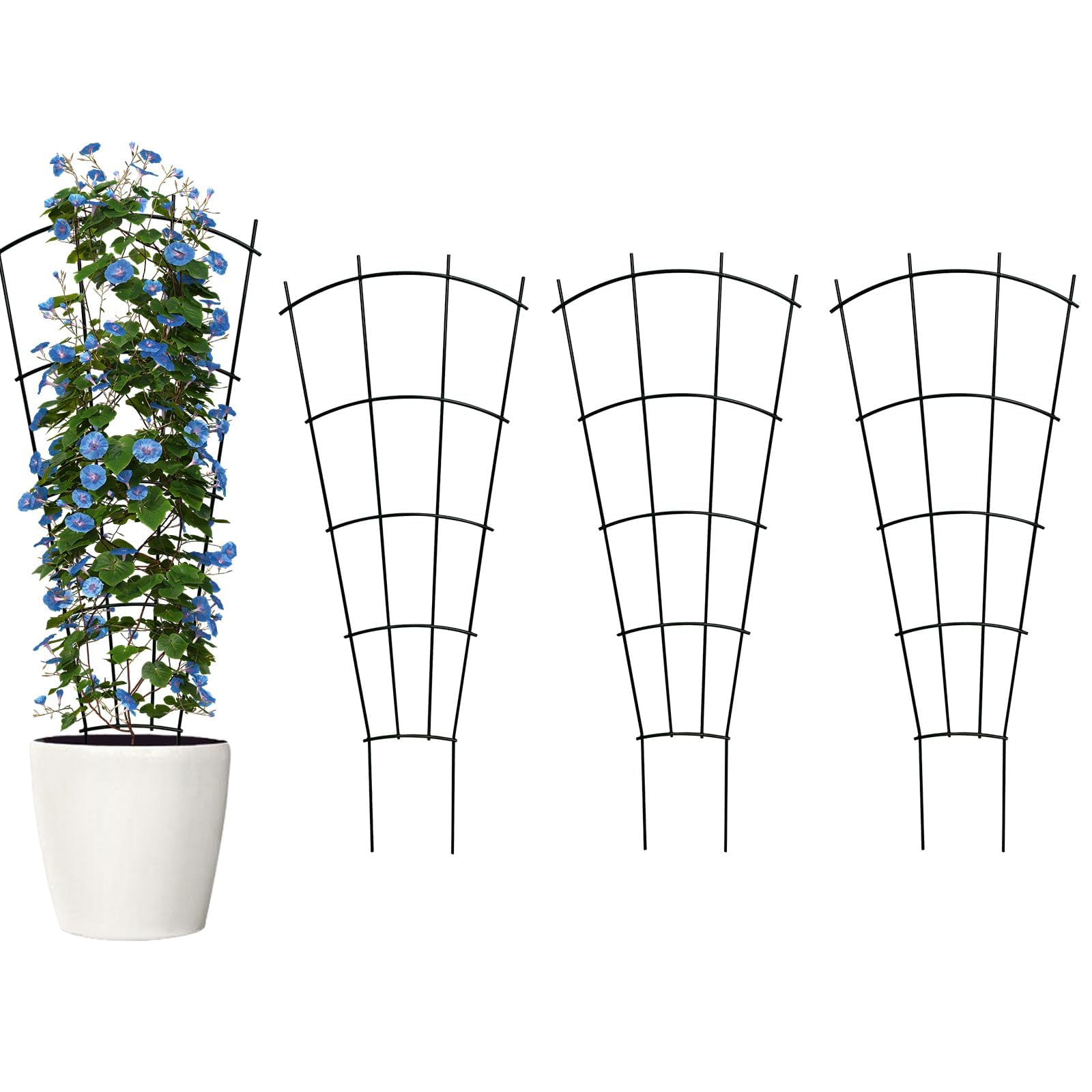 Thealyn 4 Pack 43" Metal Plant Trellis for Pots & Garden Beds, Rustproof Support for Indoor Outdoor Climbing Plants, Vines, Flowers, Fan Shaped, Black