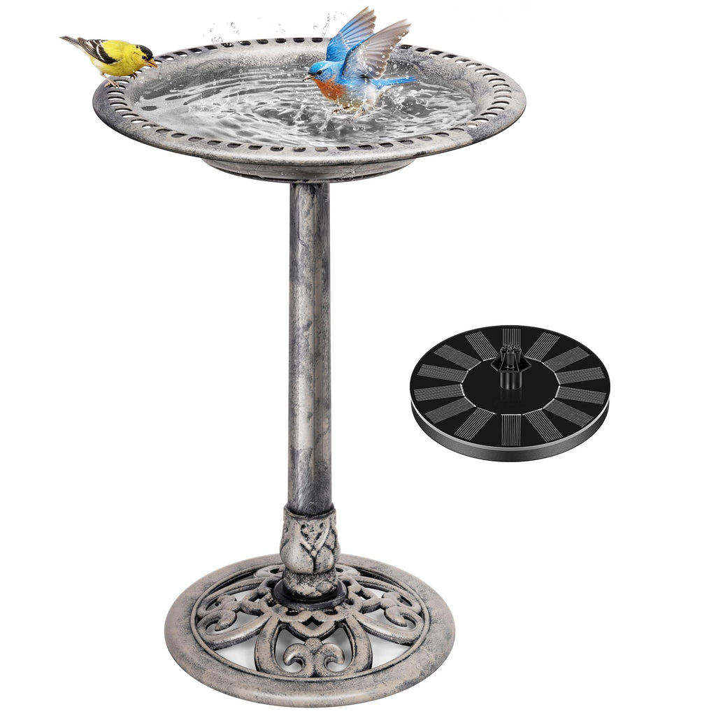 VIVOHOME Bird Bath with Solar Fountain for Outside, Polyresin Pedestal Bird Baths with Solar Powered Pump for Outdoor, Garden, Weather-Resistant Birdbaths with 20" Bowl, Bronze