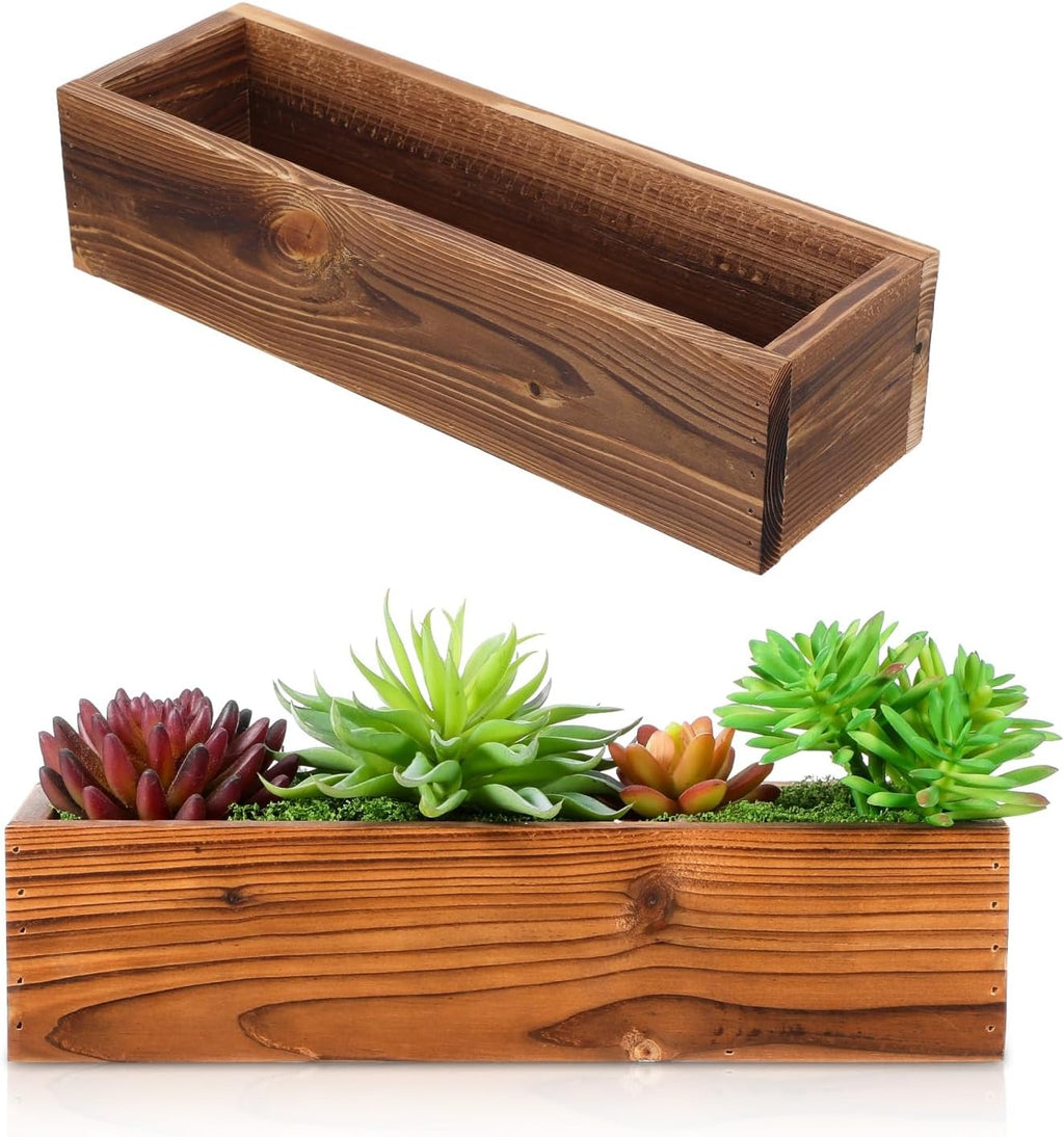 BESPORTBLE Rustic Wooden Rectangle Planter Box: Rectangular Succulents Plant Container Wood Window Box for Farmhouse Home Wedding Garden, 19.5 * 3.58 * 2.8inch