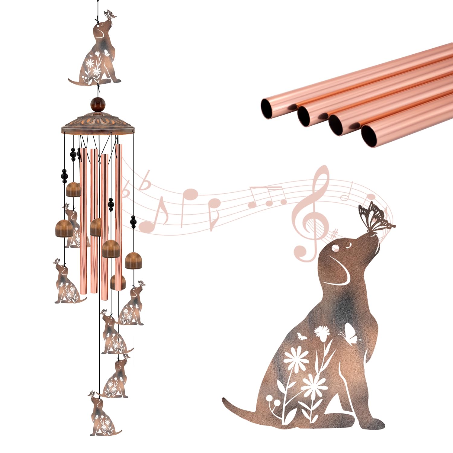 Cat Wind Chimes for Outside, 35'' Metal Cat WindChimes Gifts for Women/Men, Decoration for Outdoor, Home, Garden, Patio, Backyard