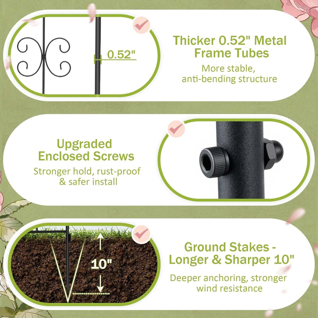 HIHADUUM 2 Pack 70.8" H x 19.7" W Arched Metal Garden Trellis for Climbing Plants Outdoor - Tall Rust-Resistant Decorative Climbing Rose Trellis Perfect for Roses, Vines, Vegetables, Flowers, Black
