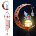 47-Inch Sun Moon Solar Wind Chimes Waterproof with Glowing Crackle Glass Ball Outdoor Decor, Unique Birthday Christmas Gifts for Mom Grandma Women Wife Patio Yard Garden