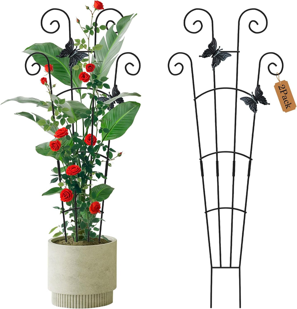 2 Pack 30 Inch Taller Plant Trellis for Potted Climbing Plants Indoor,Expandable Metal Garden Trellis for Climbing Plants,Flowers Vine Ivy, Sturdy Houseplant Support for Potted Plants with Ties