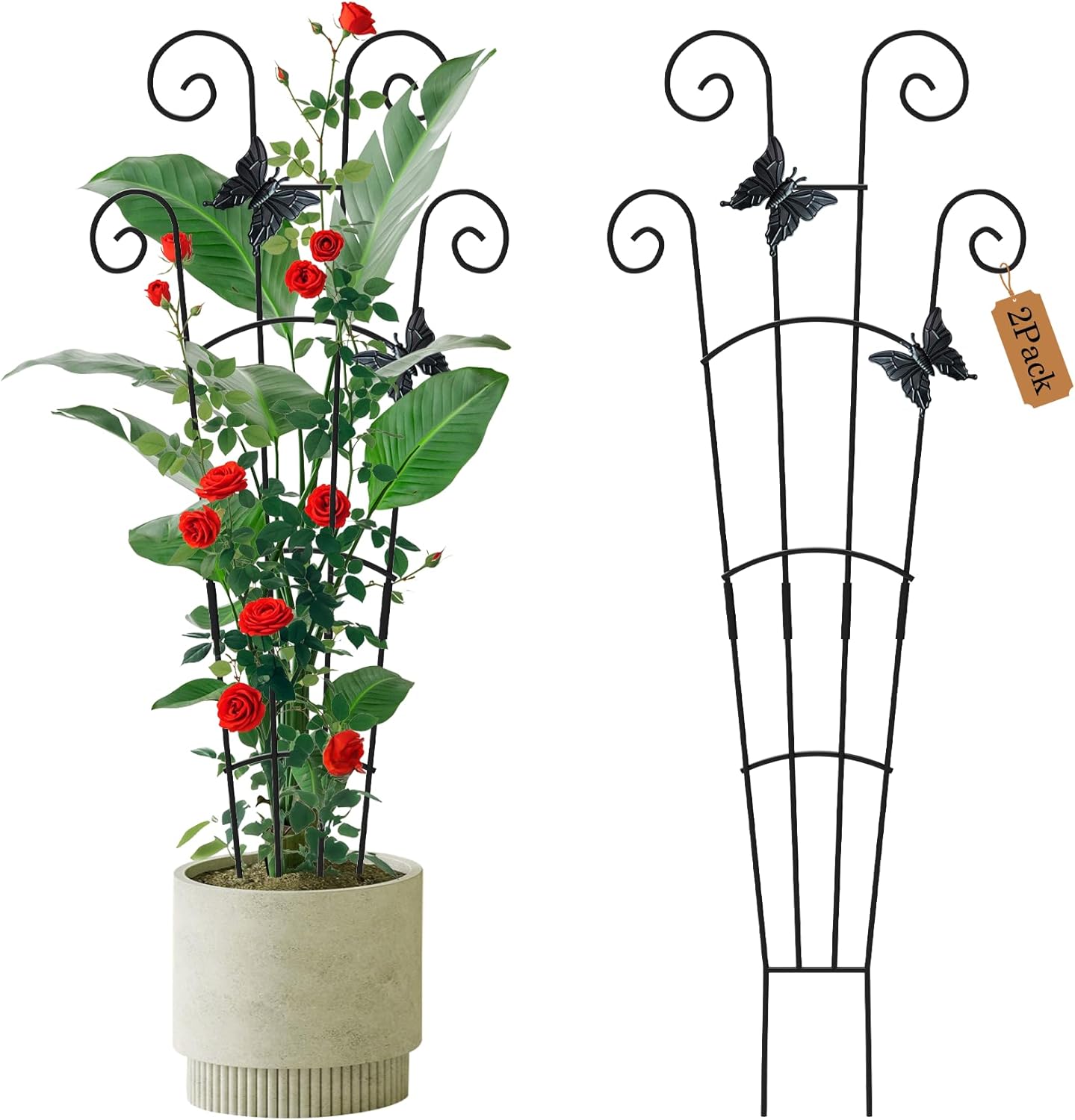 2 Pack 30 Inch Taller Plant Trellis for Potted Climbing Plants Indoor,Expandable Metal Garden Trellis for Climbing Plants,Flowers Vine Ivy, Sturdy Houseplant Support for Potted Plants with Ties