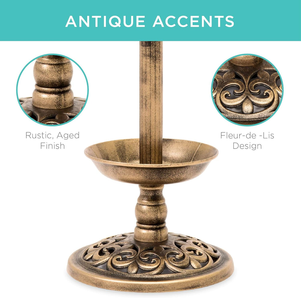 Best Choice Products Outdoor Solar Lighted Pedestal Bird Bath Fountain Decoration w/Planter, Integrated Panel, Scroll Accents for Lawn, Garden - Bronze