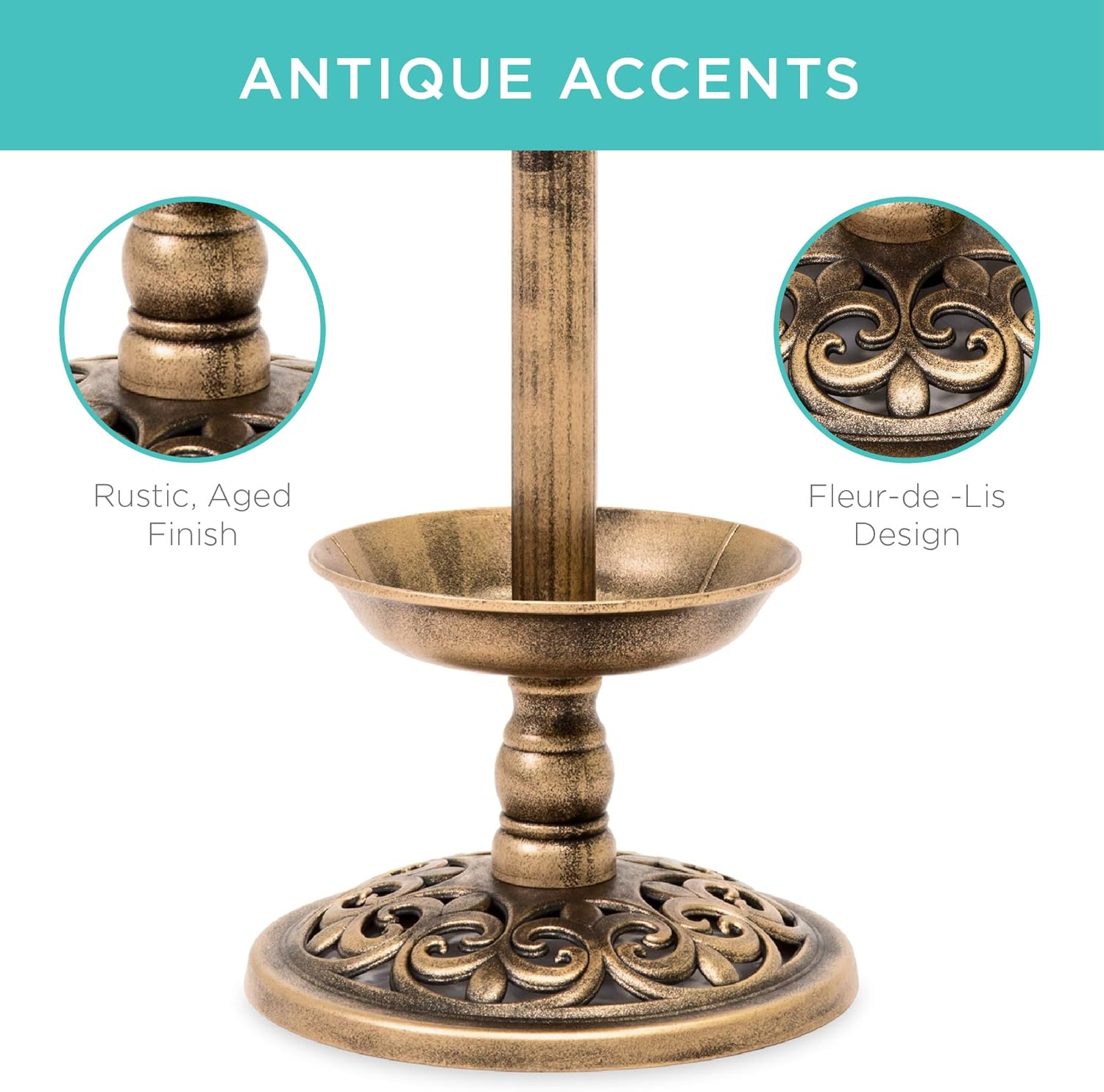 Best Choice Products Outdoor Solar Lighted Pedestal Bird Bath Fountain Decoration w/Planter, Integrated Panel, Scroll Accents for Lawn, Garden - Bronze