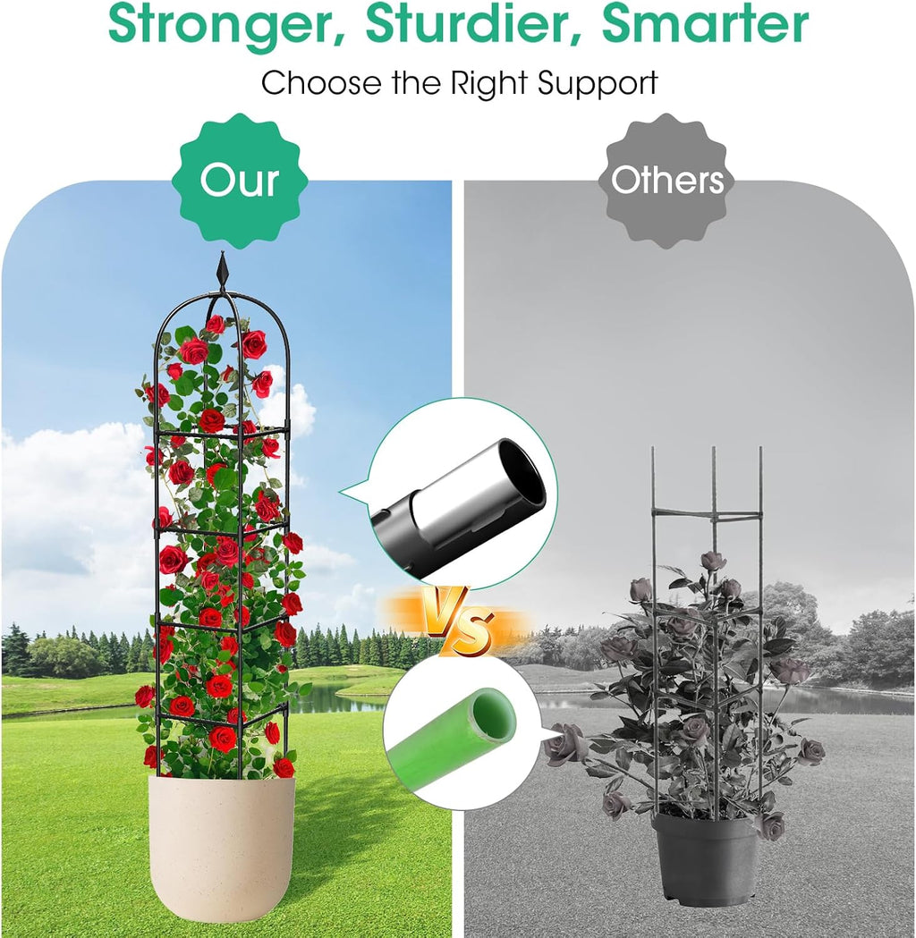 2 Pack 71" Black 4-Tier Rustproof Metal Garden Obelisk Trellis Tower Plant Support for Rose Flowers Fruits Vines Indoor Outdoor Potted Plants