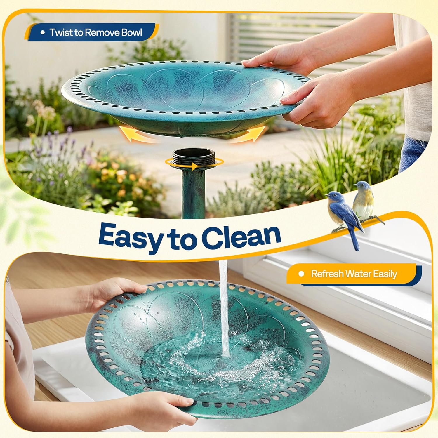 VIVOHOME Bird Bath for Outside, Polyresin Pedestal Bird Baths for Outdoor, Garden, 28 Inch Height Weather-Resistant Birdbaths with 20" Bowl, Green