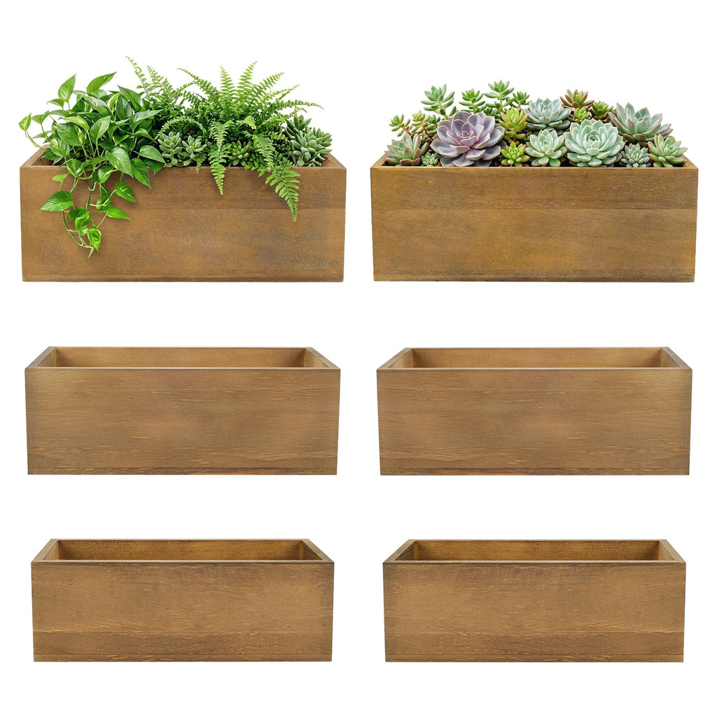 6 Pcs Rustic Wooden Boxes for Storage, Decorative, Display, Arts & Crafts, Rectangle Wooden Crate Wood Planter Box Party Food Risers Wedding Table Centerpiece Home Decor, Brown