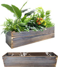 Wood Window Box Planter, 2 Pcs Rectangular Planter Boxes with Removable Plastic Liners, Herb Succulents Flowers Wooden Pot for Windowsill, Rustic Wedding Garden Table Decor, 17.3 x 3.9 x 3.9 Inches