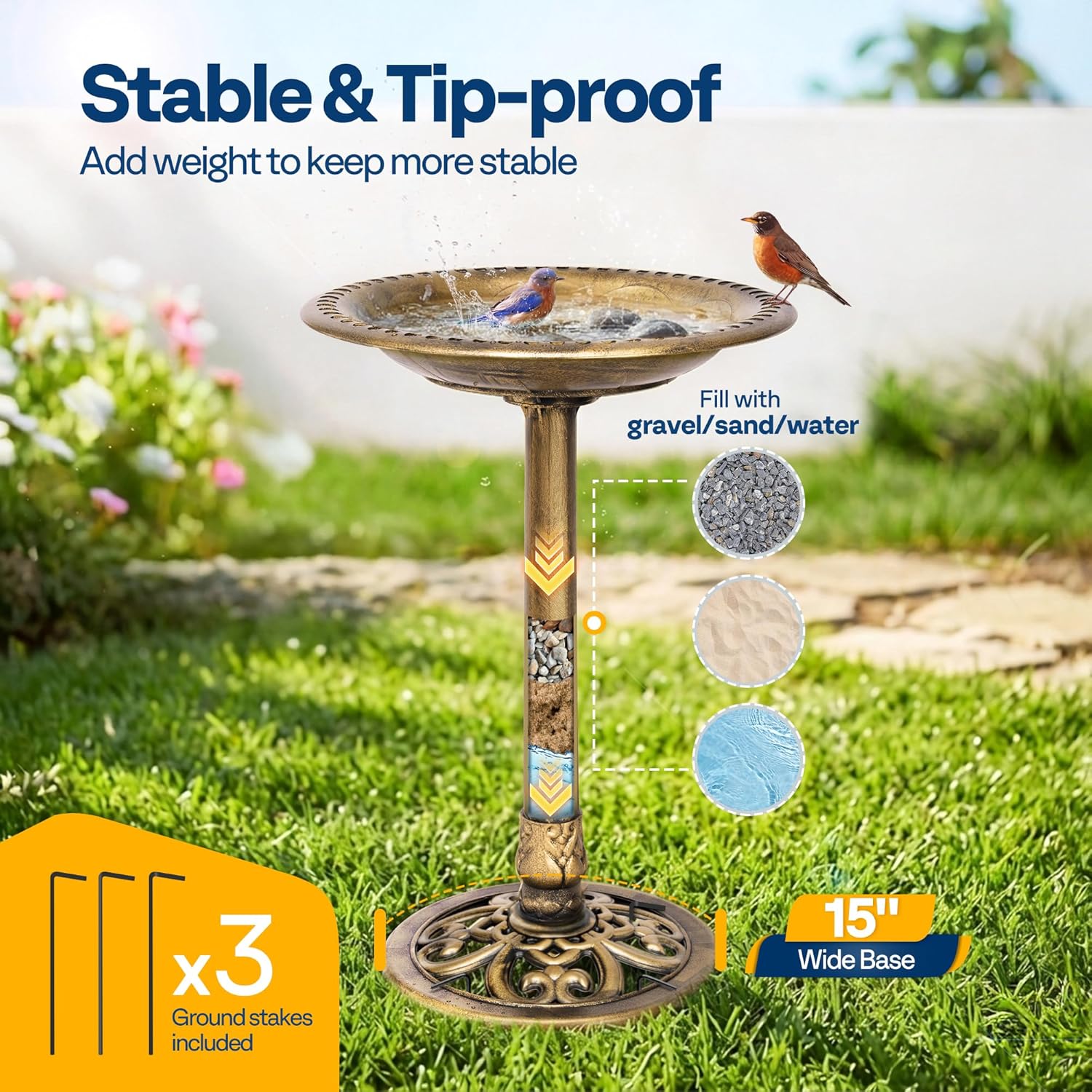 VIVOHOME Bird Bath for Outside, Polyresin Pedestal Bird Baths for Outdoor, Garden, 28 Inch Height Weather-Resistant Birdbaths with 20" Bowl, Antique Copper