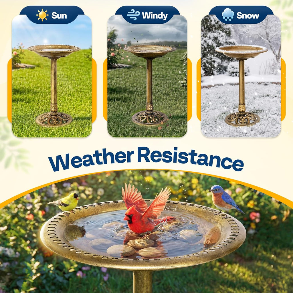 VIVOHOME Bird Bath for Outside, Polyresin Pedestal Bird Baths for Outdoor, Garden, 28 Inch Height Weather-Resistant Birdbaths with 20" Bowl, Antique Copper