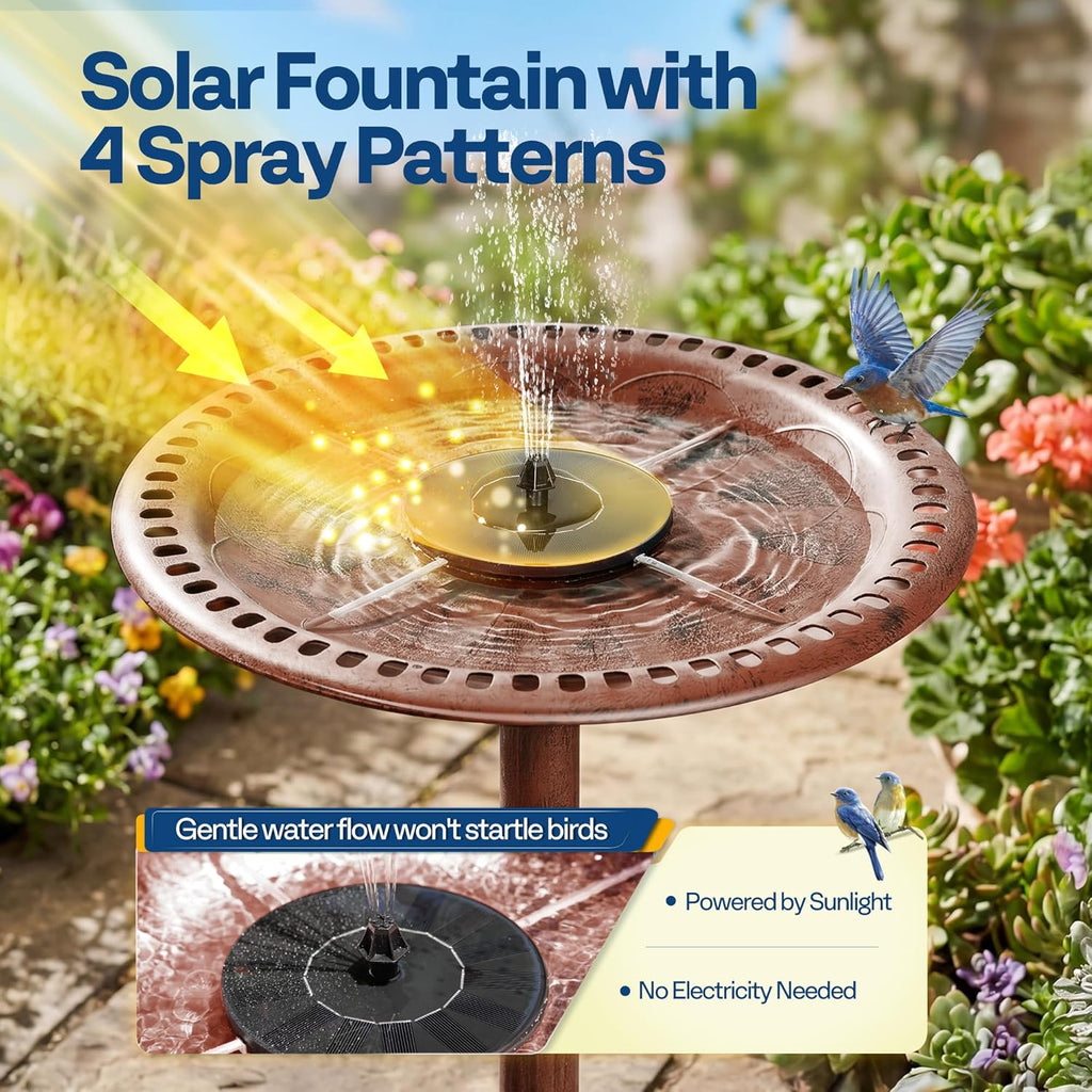 VIVOHOME Bird Bath with Solar Fountain for Outside, Polyresin Pedestal Bird Baths with Solar Powered Pump for Outdoor, Garden, Weather-Resistant Birdbaths with 20" Bowl, Bronze