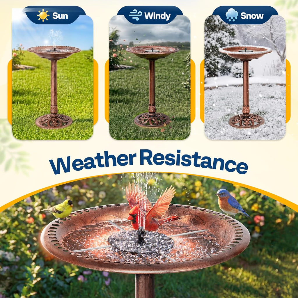 VIVOHOME Bird Bath with Solar Fountain for Outside, Polyresin Pedestal Bird Baths with Solar Powered Pump for Outdoor, Garden, Weather-Resistant Birdbaths with 20" Bowl, Bronze