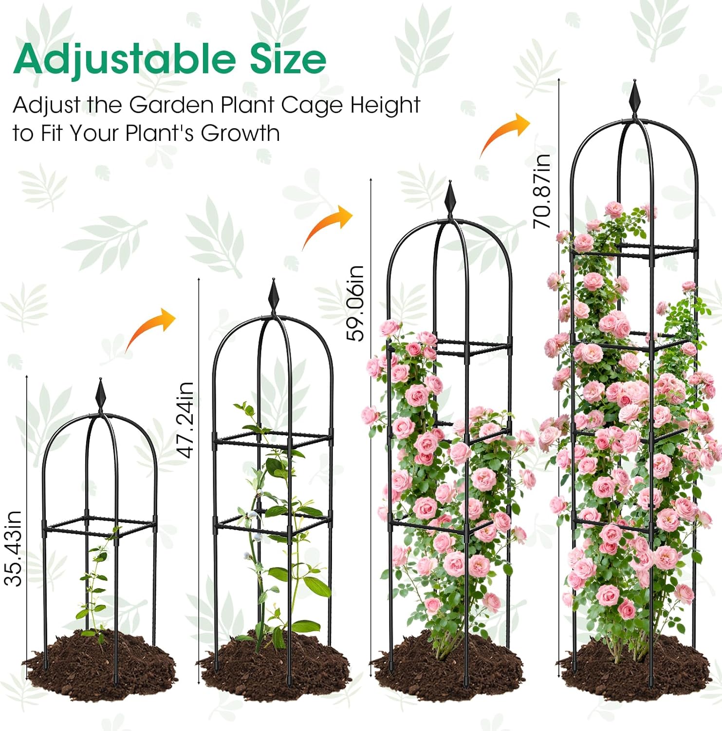 2 Pack 71" Black 4-Tier Rustproof Metal Garden Obelisk Trellis Tower Plant Support for Rose Flowers Fruits Vines Indoor Outdoor Potted Plants