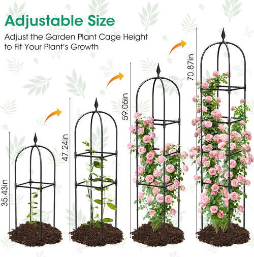 2 Pack 71" Black 4-Tier Rustproof Metal Garden Obelisk Trellis Tower Plant Support for Rose Flowers Fruits Vines Indoor Outdoor Potted Plants