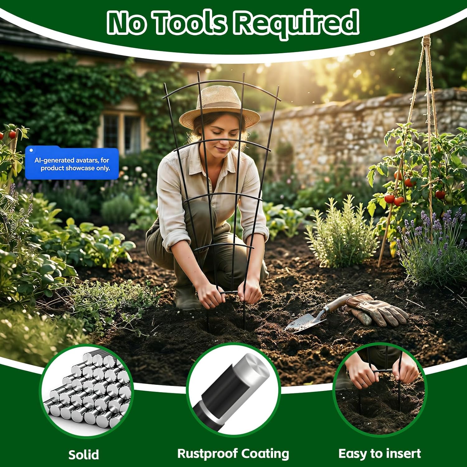 Thealyn 4 Pack 43" Metal Plant Trellis for Pots & Garden Beds, Rustproof Support for Indoor Outdoor Climbing Plants, Vines, Flowers, Fan Shaped, Black