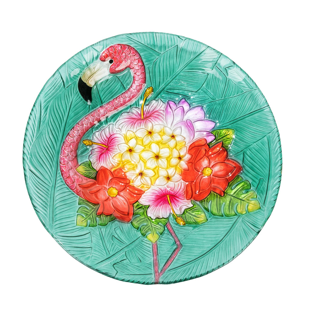 Teamson Home Handpainted Mosaic Flower Fusion Glass Pedestal Bird Bath for Outdoor Patio Garden Backyard Decking Décor, 21 inch Height, Blue and Purple
