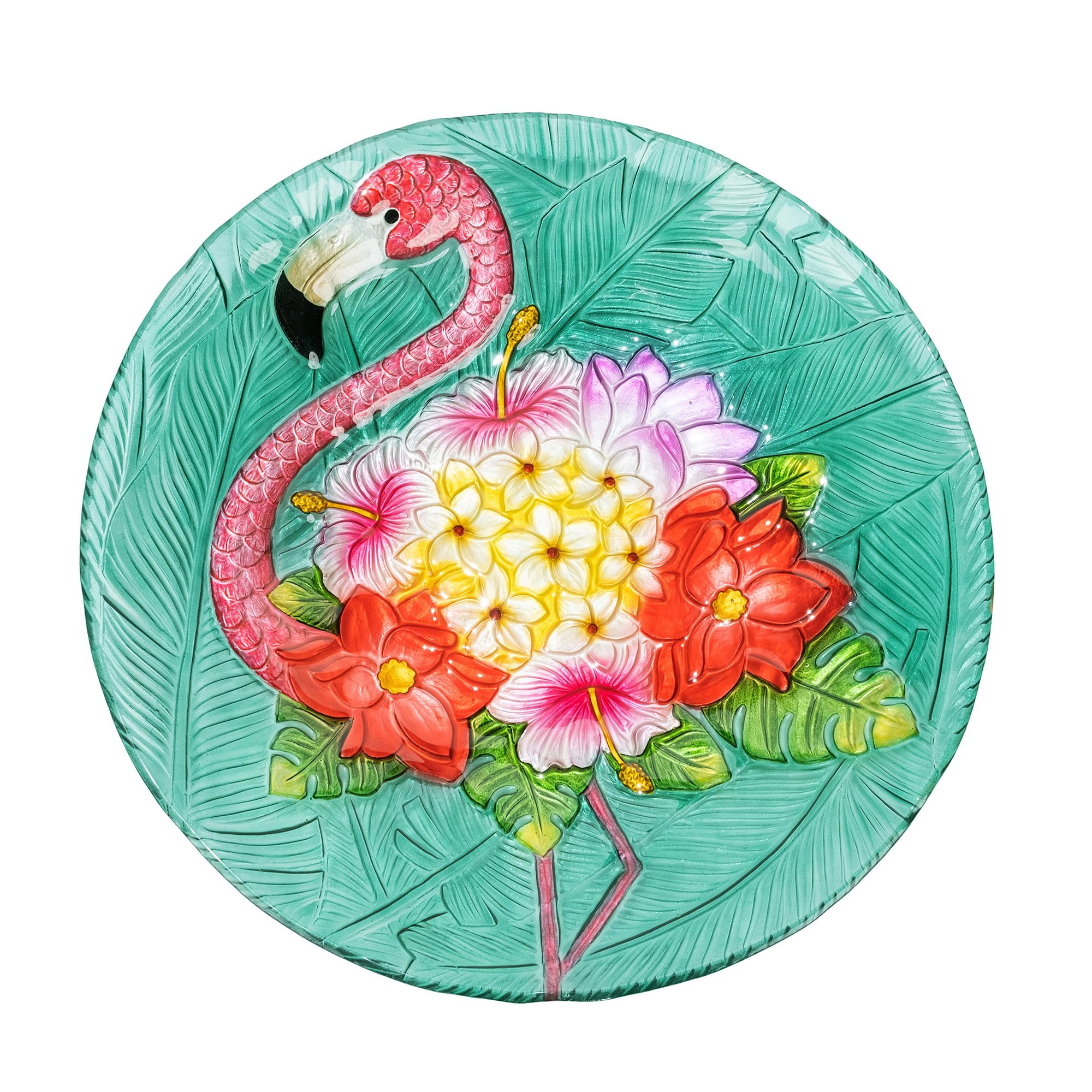Teamson Home Handpainted Mosaic Flower Fusion Glass Pedestal Bird Bath for Outdoor Patio Garden Backyard Decking Décor, 21 inch Height, Blue and Purple