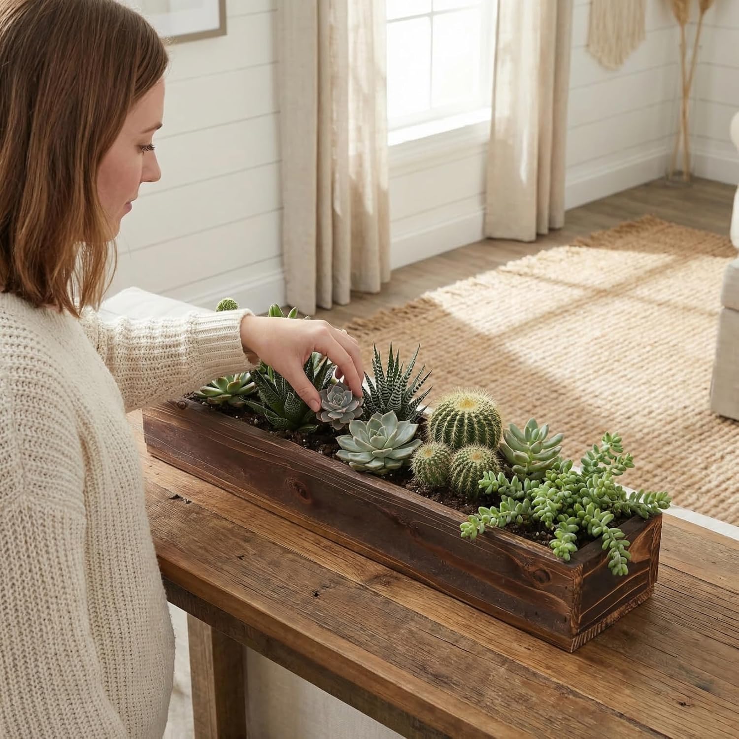 BESPORTBLE Rustic Wooden Rectangle Planter Box: Rectangular Succulents Plant Container Wood Window Box for Farmhouse Home Wedding Garden, 19.5 * 3.58 * 2.8inch