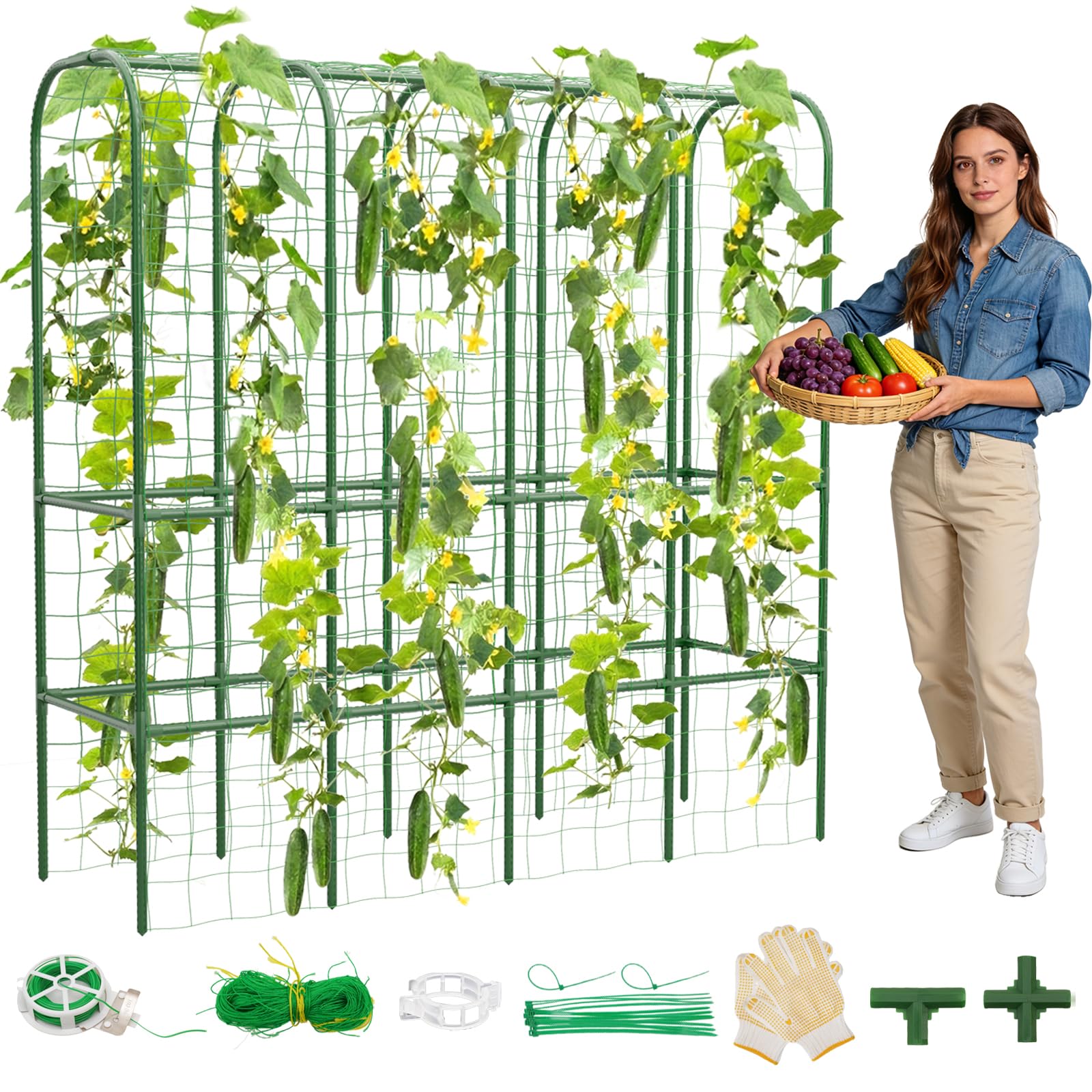 62" Tall Cucumber Trellis for Raised Bed, Garden Trellis for Climbing Plants Outdoor, U-Shape Metal Arch Vegetables Trellis Plant Support for Zucchini Squash Vines