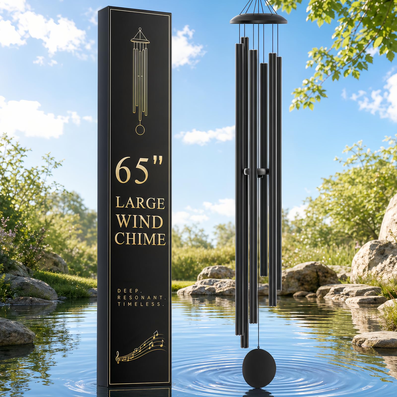 FSVGYY Wind-Chimes-Outdoor-Large-Decor, Deep Tone Soothing Melodic Tones Windchimes, Wind Chimes for Outside, Memorial Wind Chime Best Gift for Mom Women Grandma Neighbors（32" Black）