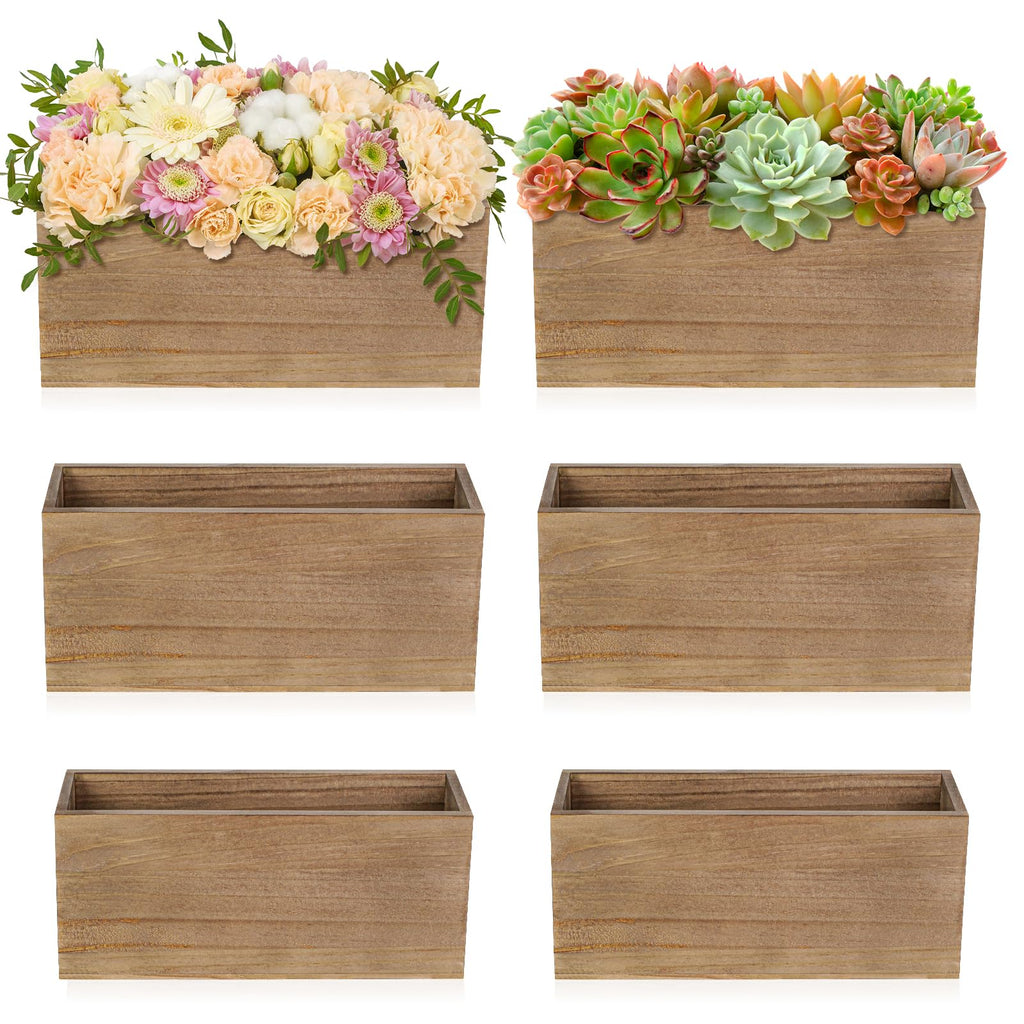 6 Pcs Rustic Wooden Boxes for Storage, Decorative, Display, Arts & Crafts, Rectangle Wooden Crate Wood Planter Box Party Food Risers Wedding Table Centerpiece Home Decor, Brown