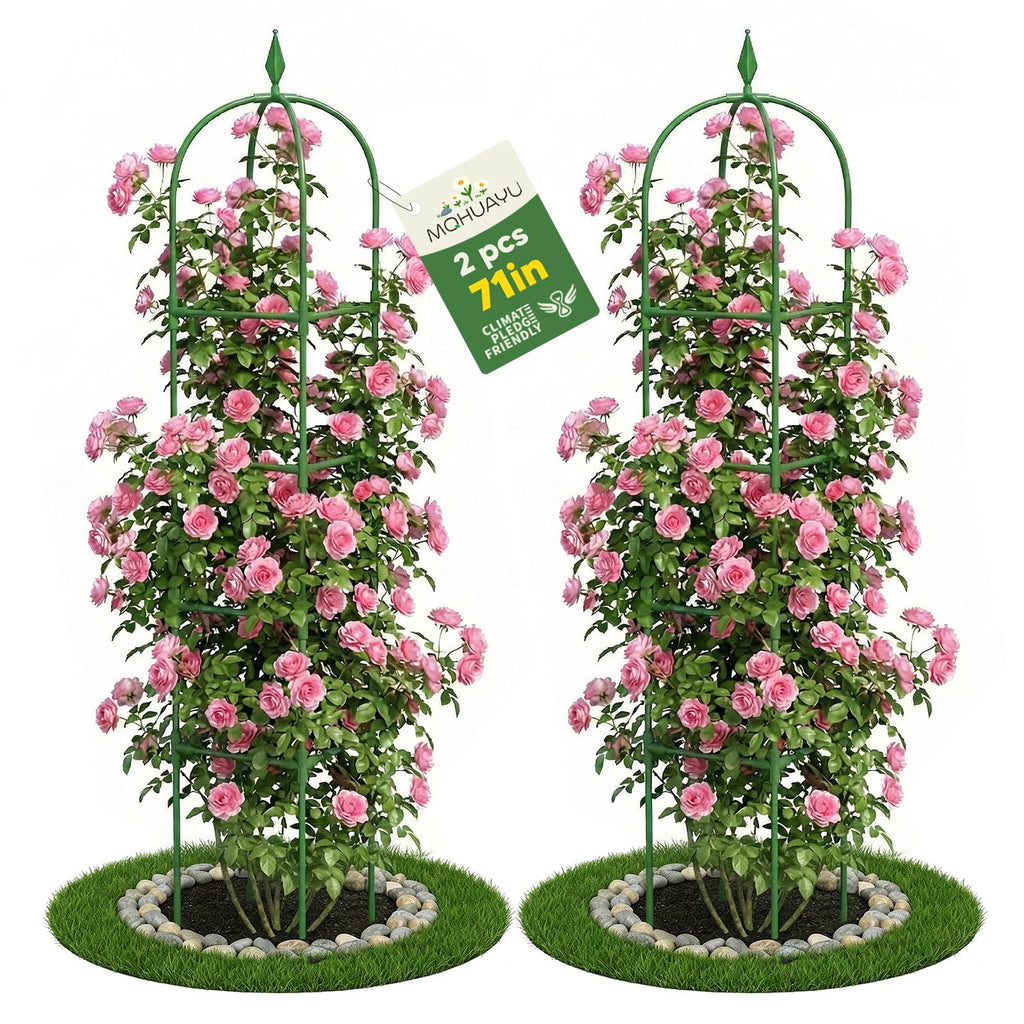 2 Pack 71" Black 4-Tier Rustproof Metal Garden Obelisk Trellis Tower Plant Support for Rose Flowers Fruits Vines Indoor Outdoor Potted Plants