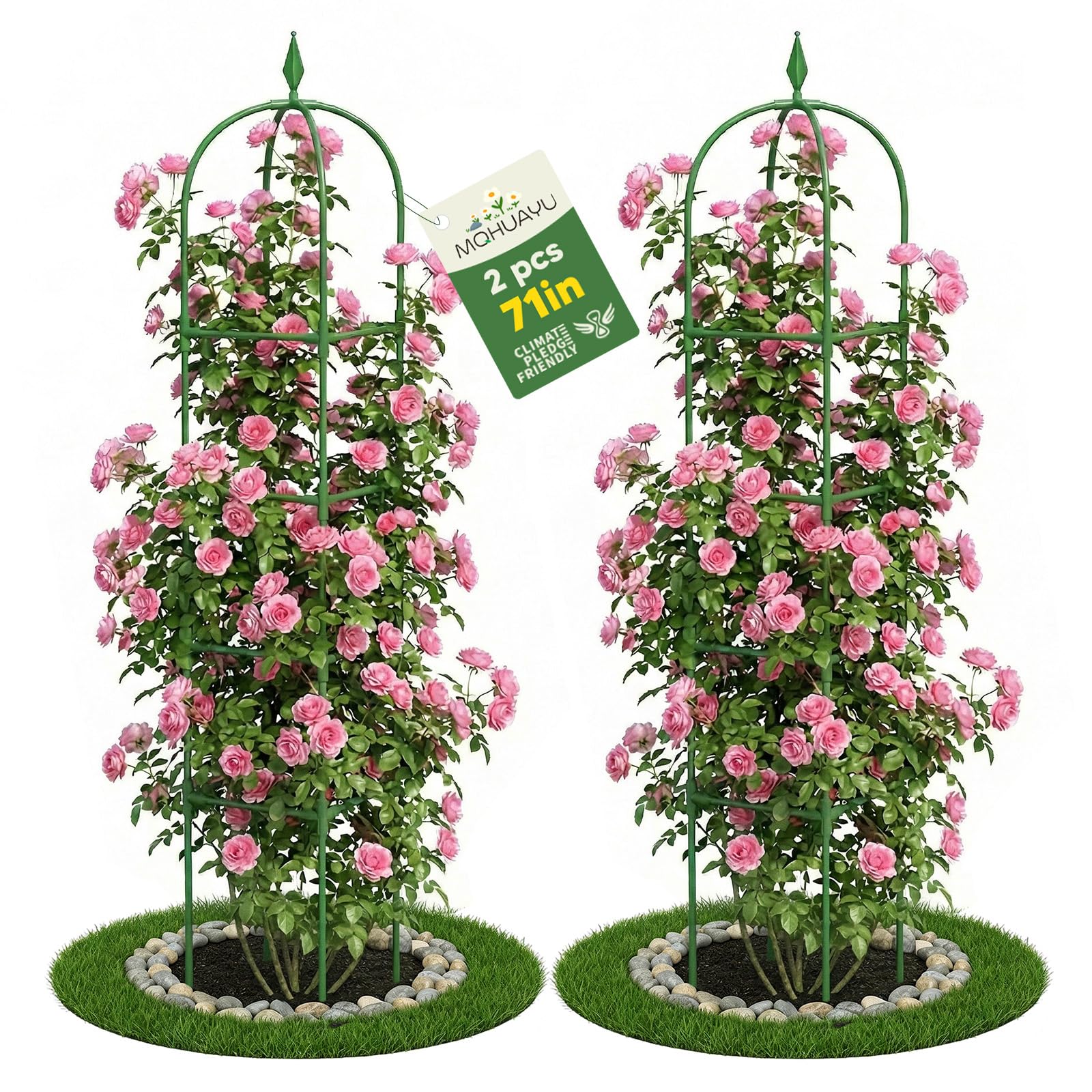 2 Pack 71" Black 4-Tier Rustproof Metal Garden Obelisk Trellis Tower Plant Support for Rose Flowers Fruits Vines Indoor Outdoor Potted Plants