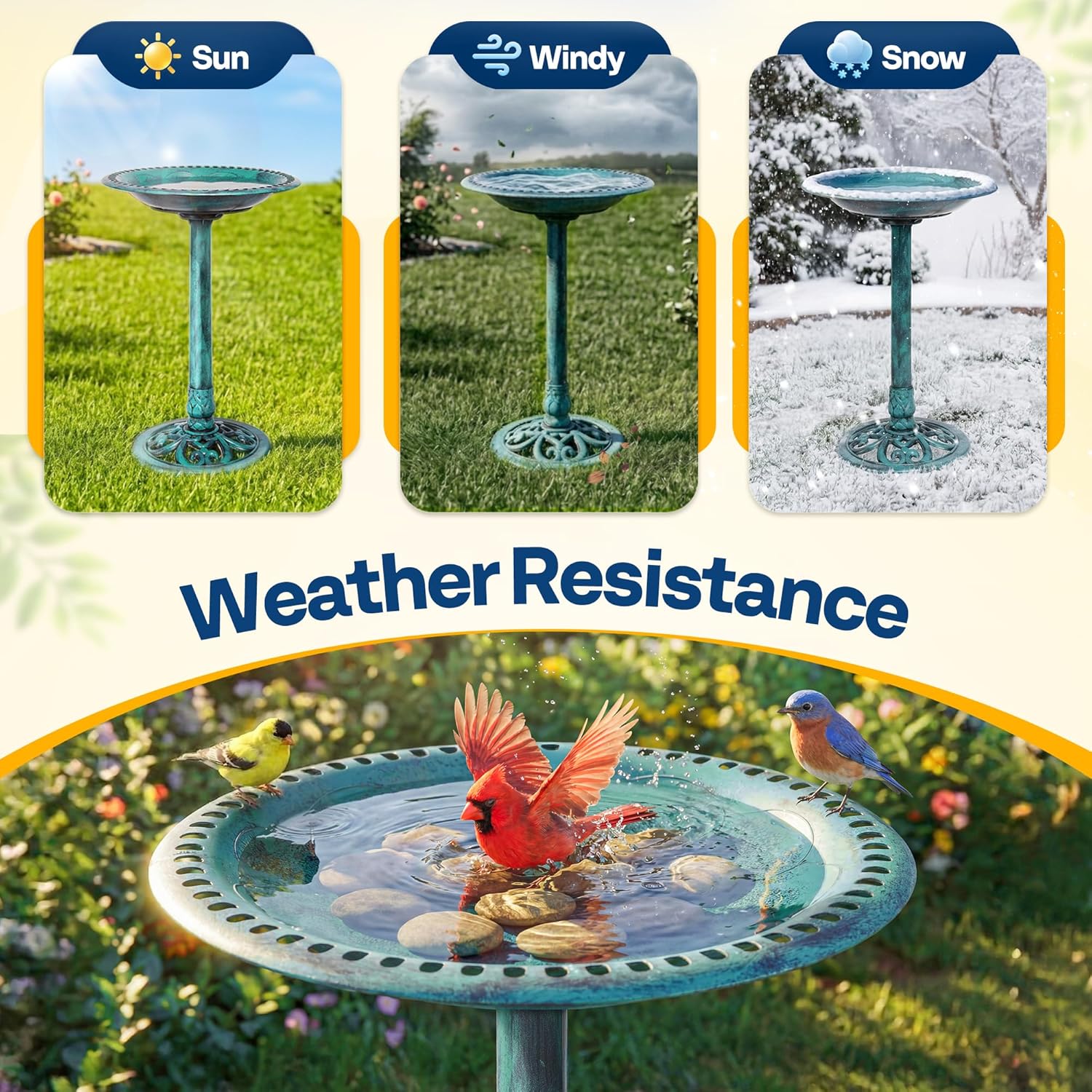 VIVOHOME Bird Bath for Outside, Polyresin Pedestal Bird Baths for Outdoor, Garden, 28 Inch Height Weather-Resistant Birdbaths with 20" Bowl, Green