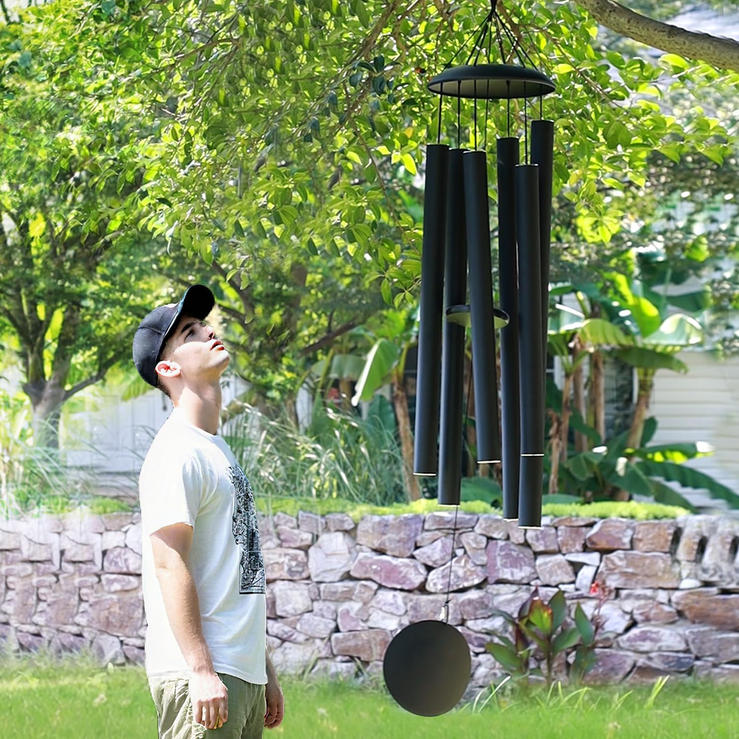 ASTARIN 45 in Memorial Wind Chimes Large with 6 Heavy Tubes, Large Deep Tone Wind Chimes Outdoor for Garden Hanging Décor,Sympathy Gifts. Black