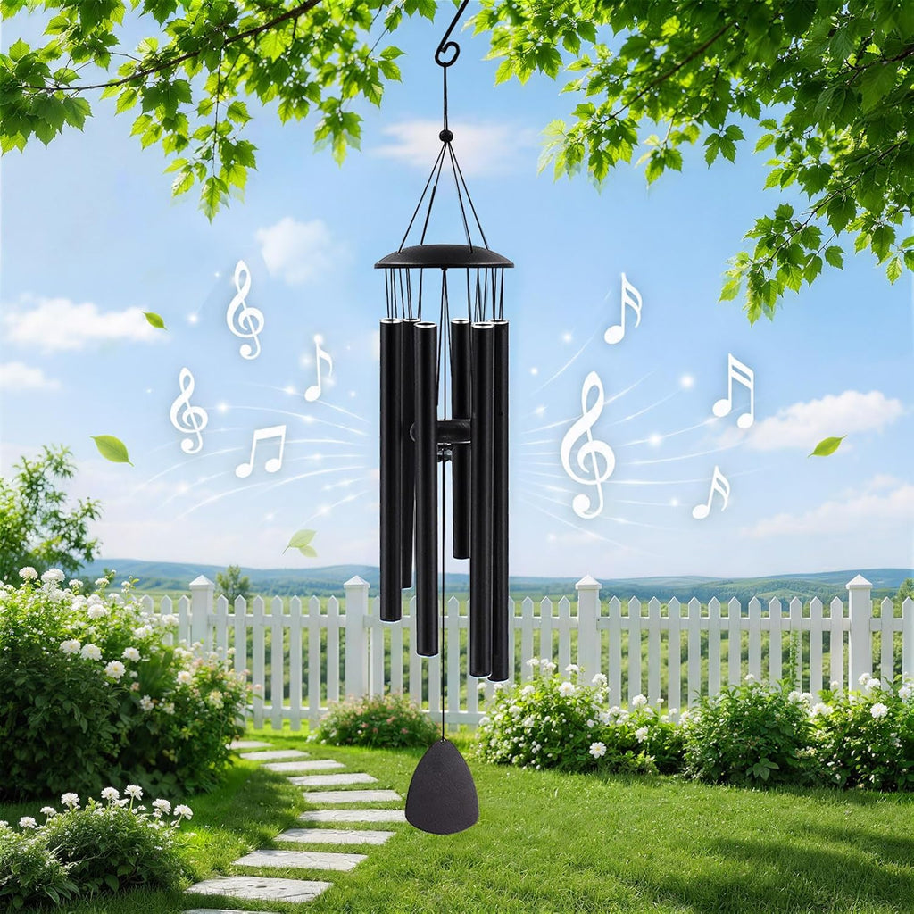 MFEESYOB Wind Chimes for Outside, 32" Large Aluminum Deep Tone Outdoor Wind Chime – Weather-Resistant Garden Decor, Memorial Gift for Mom (Black)