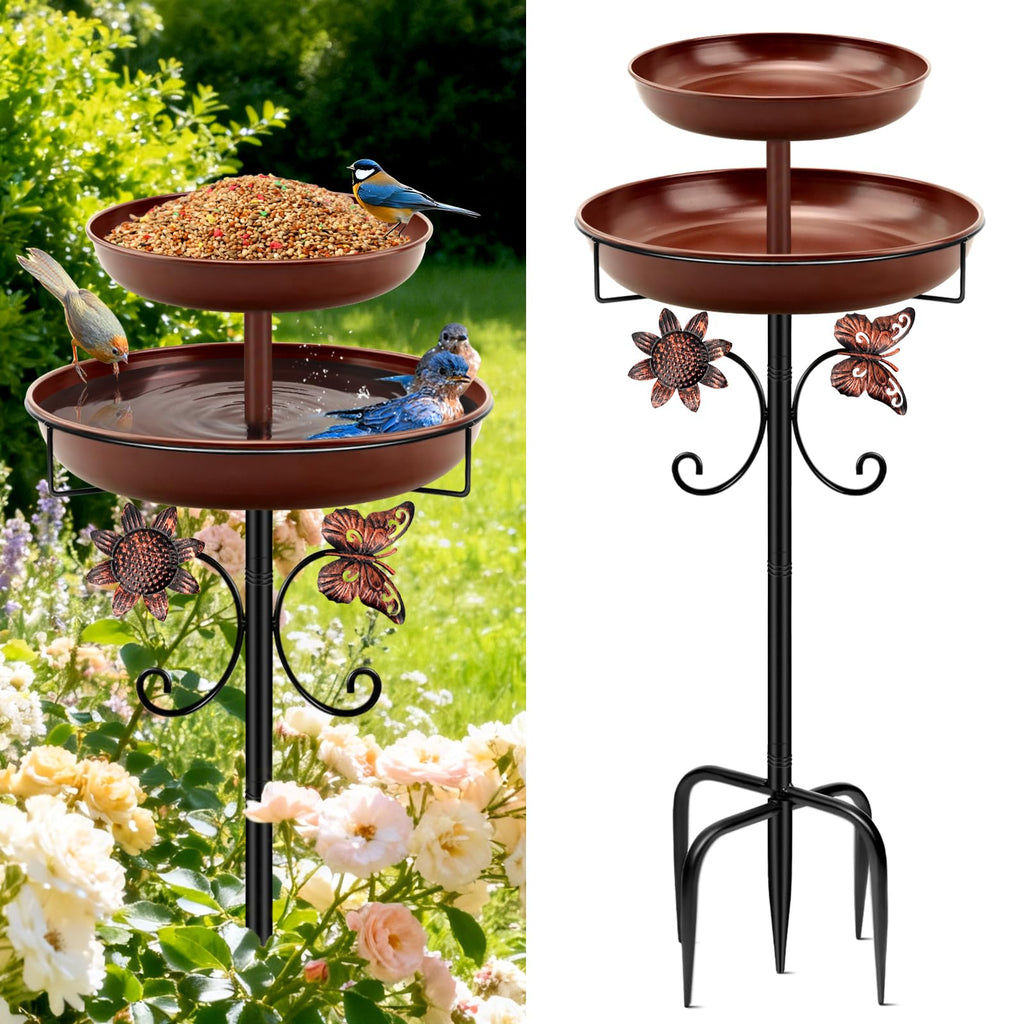 Daoeny Bird Bath for Outside, 42In Vintage Freestanding Birdbaths for Outdoors, Double Metal Bird Bath Feeder Bowls for Garden Patio Yard Lawn Decor, Upgraded 5-Pronged Base (Antique Bronze)