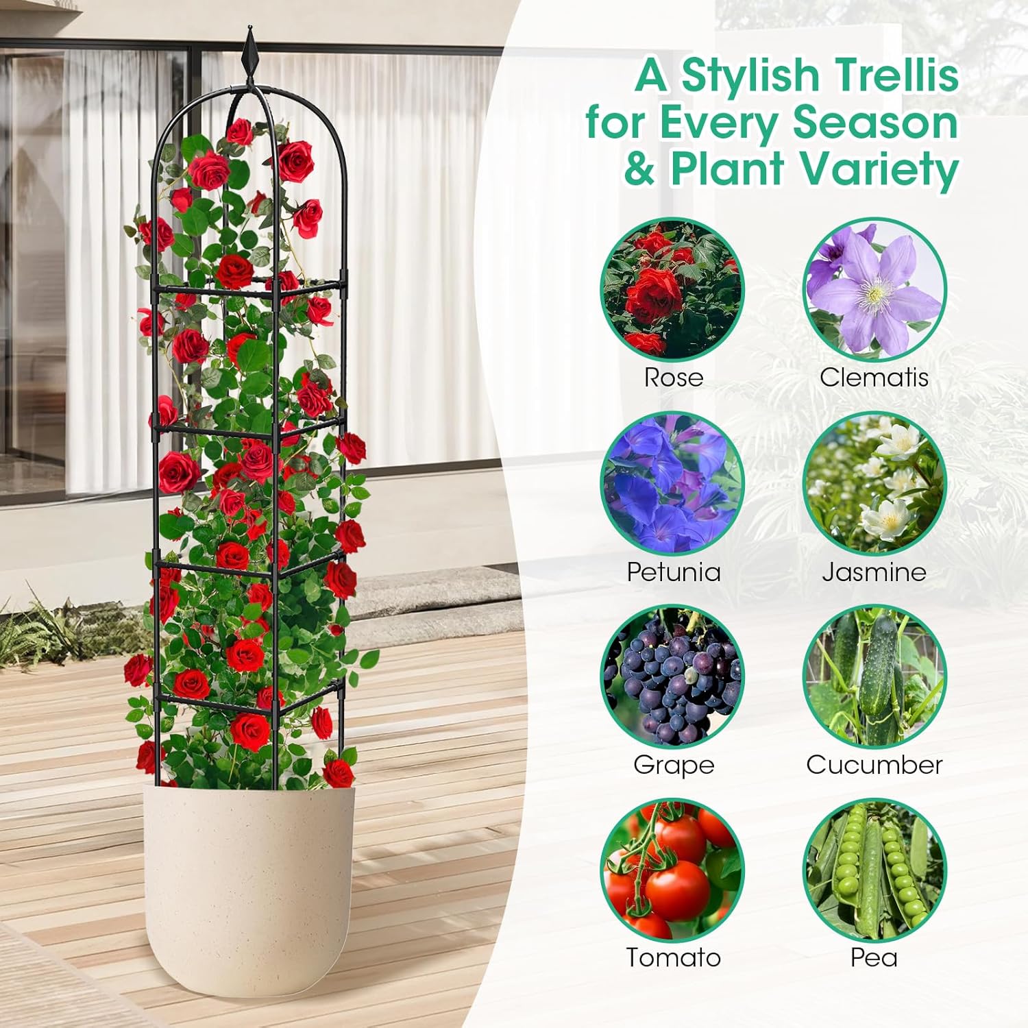 2 Pack 71" Black 4-Tier Rustproof Metal Garden Obelisk Trellis Tower Plant Support for Rose Flowers Fruits Vines Indoor Outdoor Potted Plants