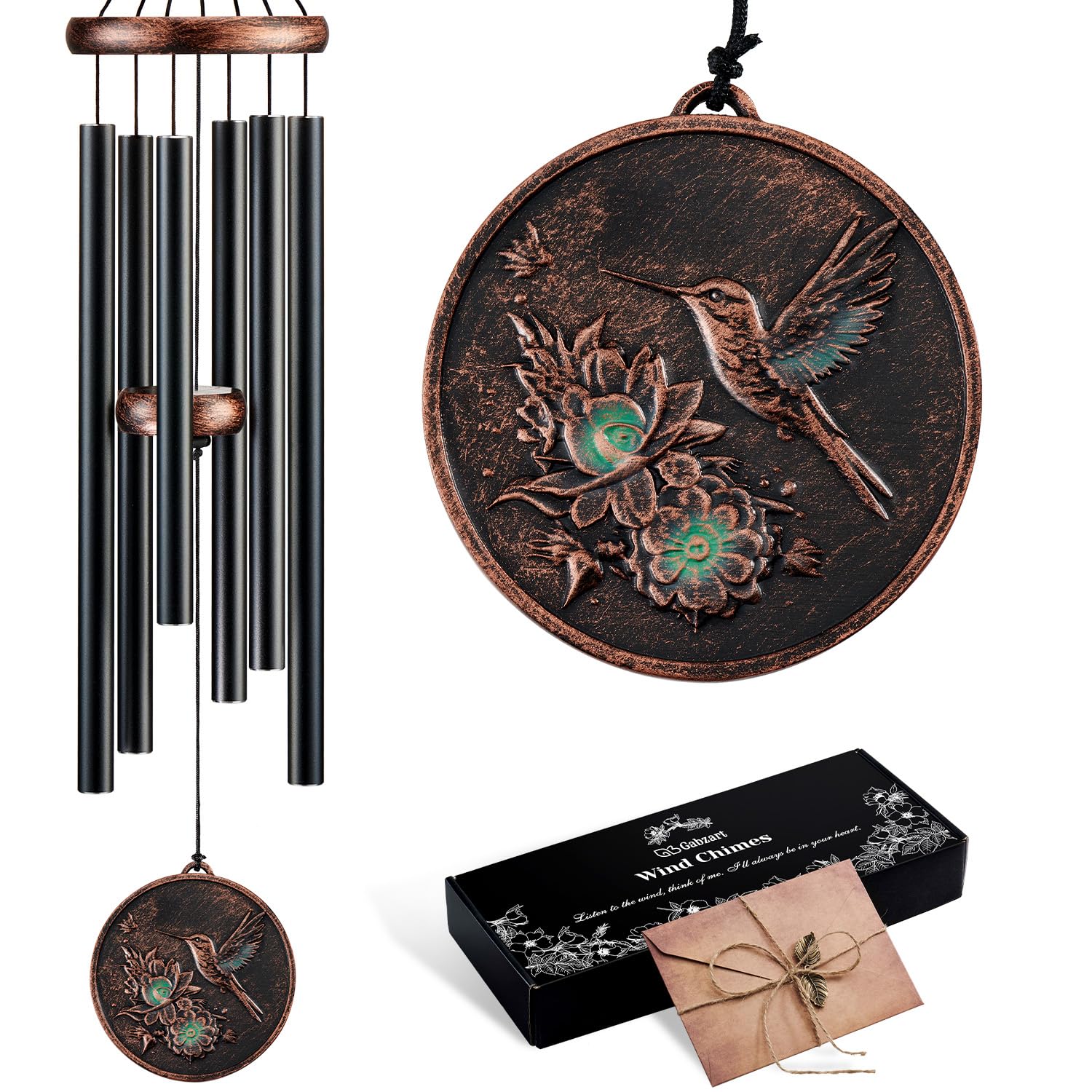 Wind Chimes for Outside, Vintage Hummingbird Deep Tone Wind Chime, Large Outdoor Hanging Decor for Patio Porch Balcony Garden, Gifts for Women Mom Grandma (32” Hummingbird)