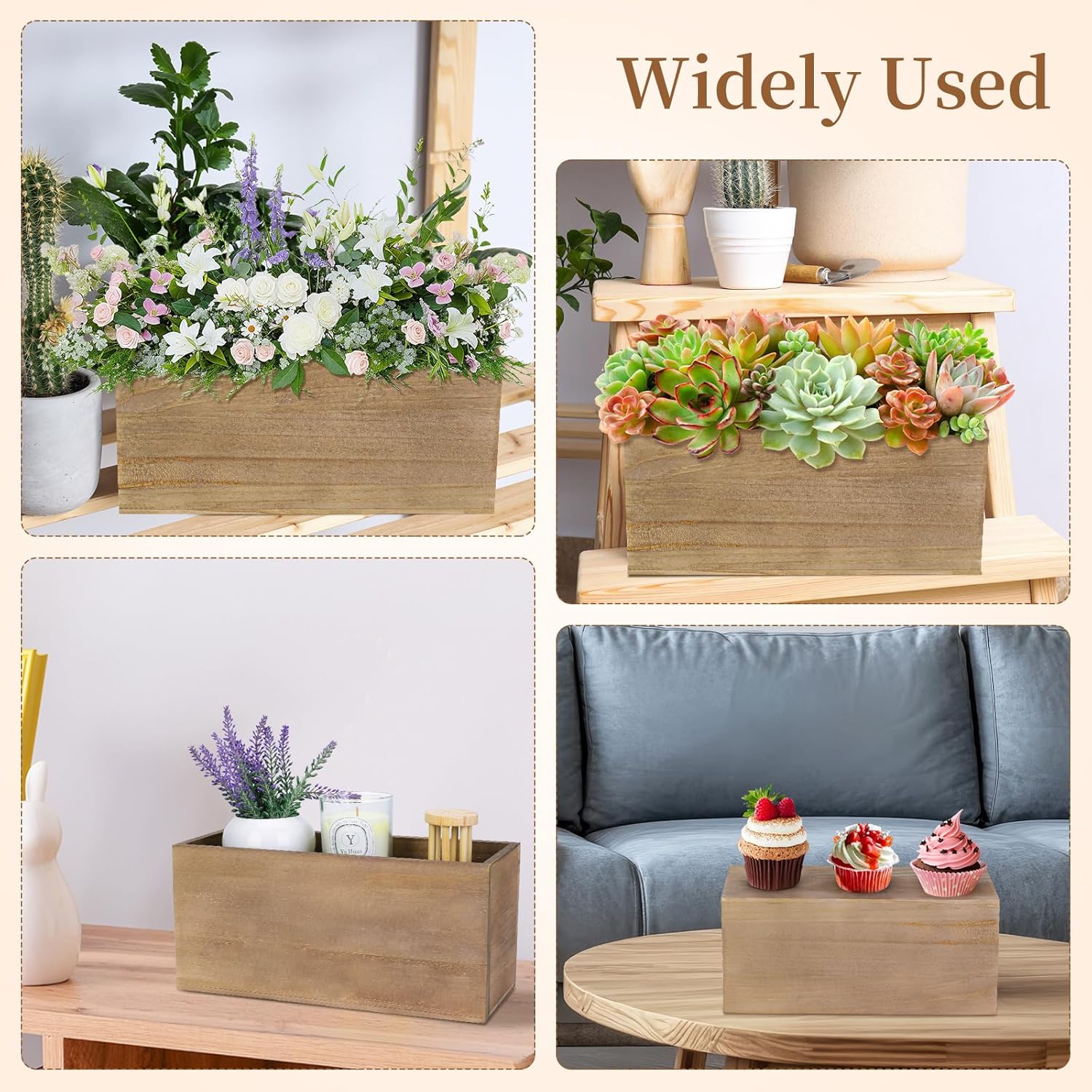 6 Pcs Rustic Wooden Boxes for Storage, Decorative, Display, Arts & Crafts, Rectangle Wooden Crate Wood Planter Box Party Food Risers Wedding Table Centerpiece Home Decor, Brown
