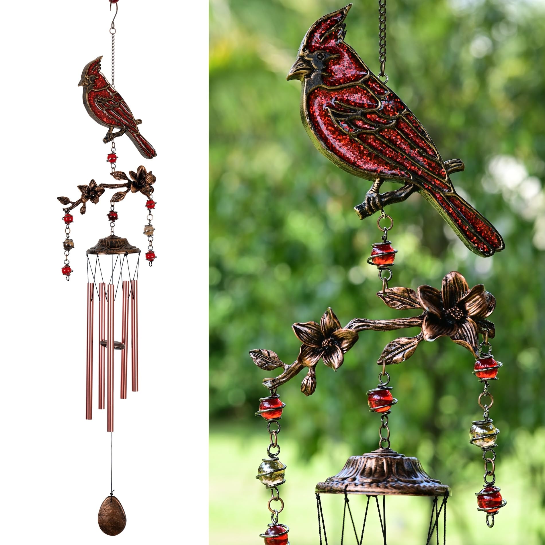 Wind Chimes for Outside, Wind Chimes Outdoor Clearance, Soothing Tones Outdoors, Cardinal Wind Chime, Memorial, Sympathy Gift, Patio, Porch, Home Décor, Modern, Art Décor, Bronze (32" Cardinal)