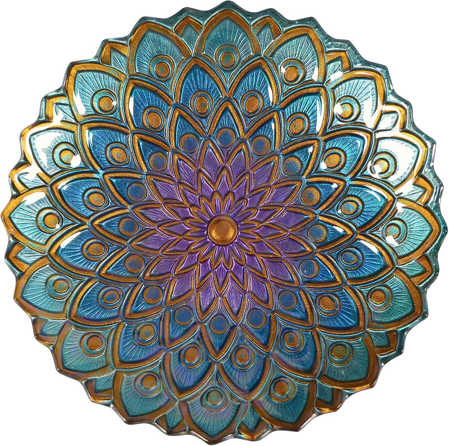 Teamson Home Handpainted Mosaic Flower Fusion Glass Pedestal Bird Bath for Outdoor Patio Garden Backyard Decking Décor, 21 inch Height, Blue and Purple